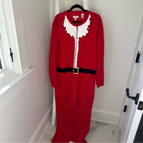 The Rail Unisex Red Santa Fleece One Piece Christmas Pajamas Sz L - Picture 2 of 14